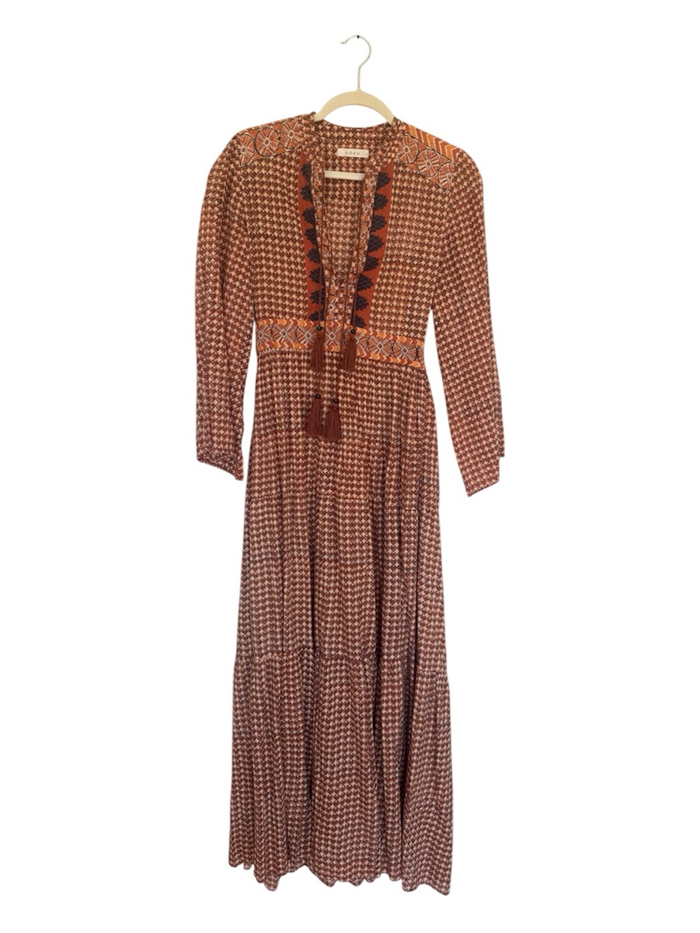 Doen Boho Maxi Dress in Rust Geometric Print